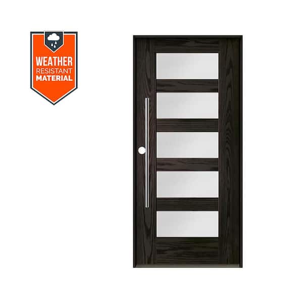 Modern Faux Pivot 36 in. x 79 in. 5 Lite Right-Hand/Inswing Satin Glass Baby Grand Stain Fiberglass Prehung Front Door