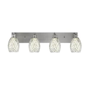 Albany 32.25 in. 4-Light Brushed Nickel Vanity Light with Natural Fusion Glass Shades