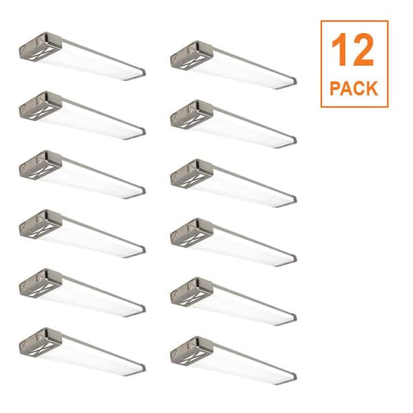 12-Pack 4 ft. Brushed Nickel Big X End Caps 5250LM 75W LED Flush Mount Ceiling Light Adjustable CCT and Night Light