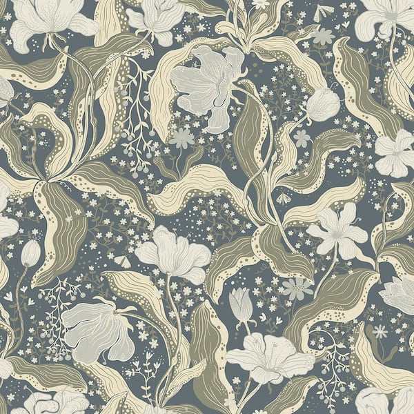 A-Street Prints Bodri Blue Tulip Garden Wallpaper Sample