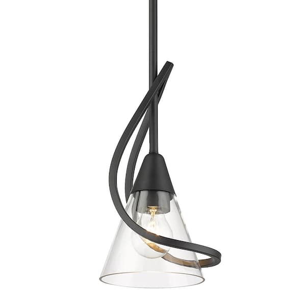Golden Lighting Olympia 1-Light Matte Black Clear Glass Shaded Mini Pendant Light