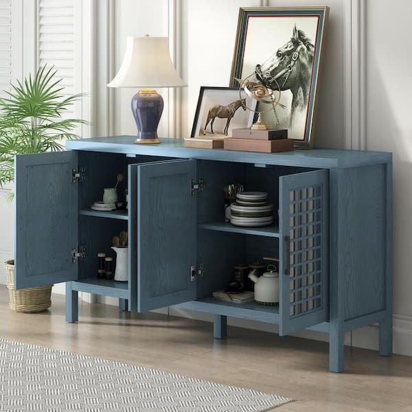 Runesay 58-in. W x 15-in. D x 32-in. H Antique Blue MDF Ready to Assemble Pantry Kitchen Cabinet with Closed Grain Pattern