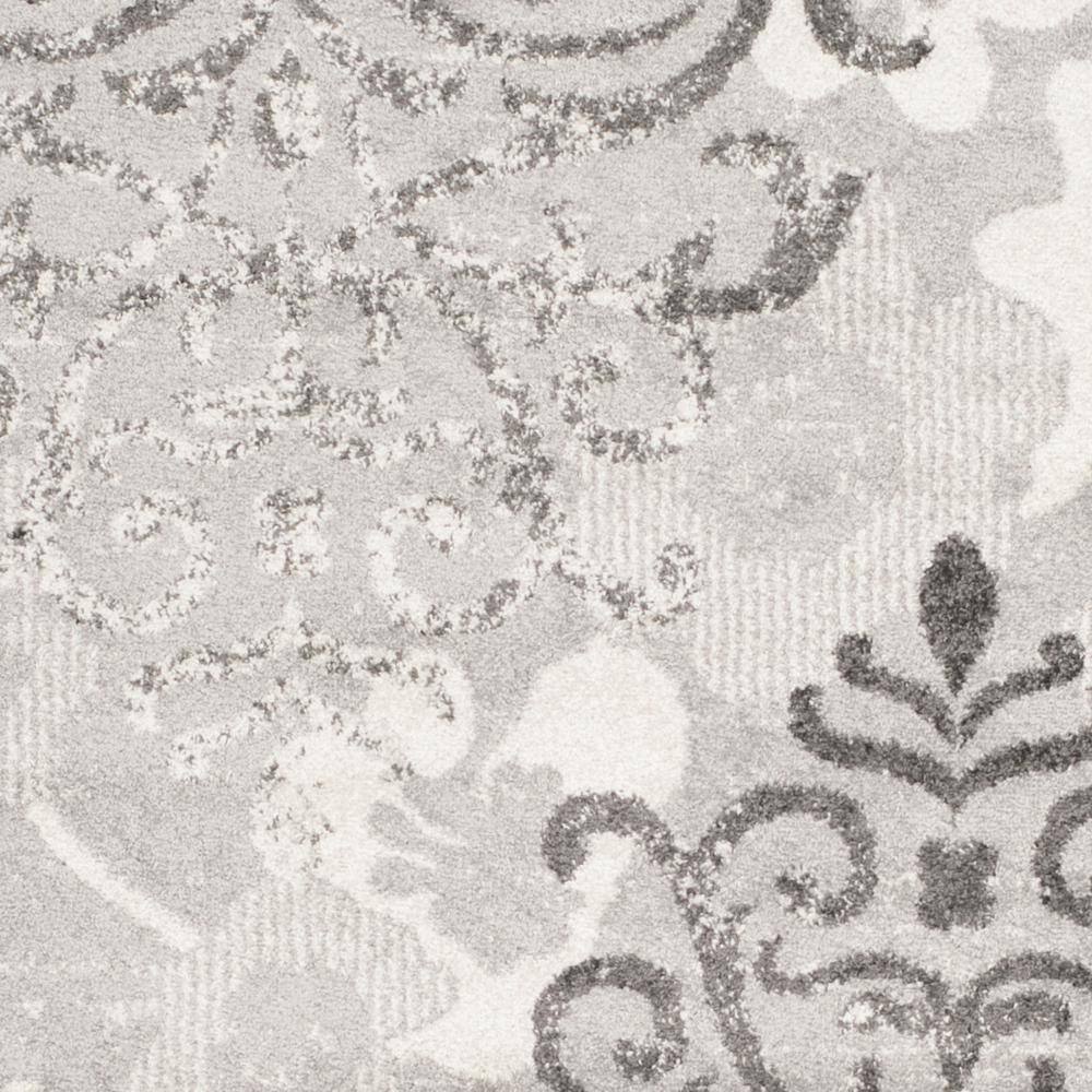 Elegant Silver/Ivory Floral 6' Square Synthetic Reversible Rug