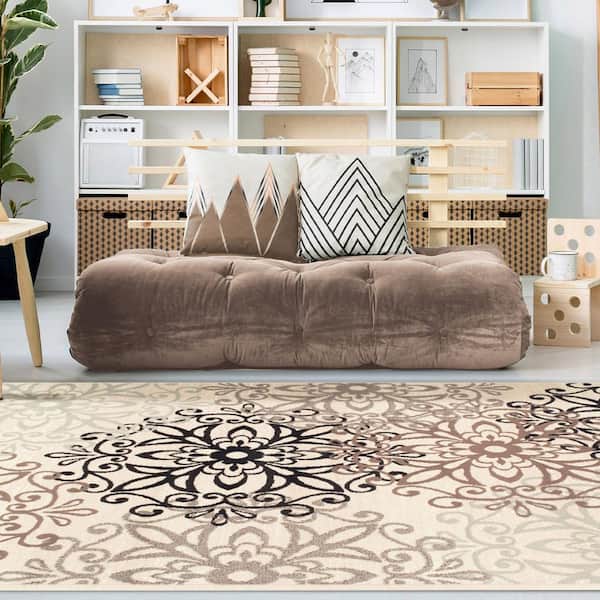 Leigh Beige 8 ft. x 10 ft. Rectangle Abstract Geometric Polypropylene Area Rug