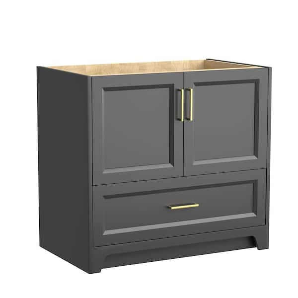 Zeafive Gey 36 in. Bath Vanity Cabinet without Top Solid Wood Single Freestanding Soft-Close Dovetail Drawer in Gary Assembled