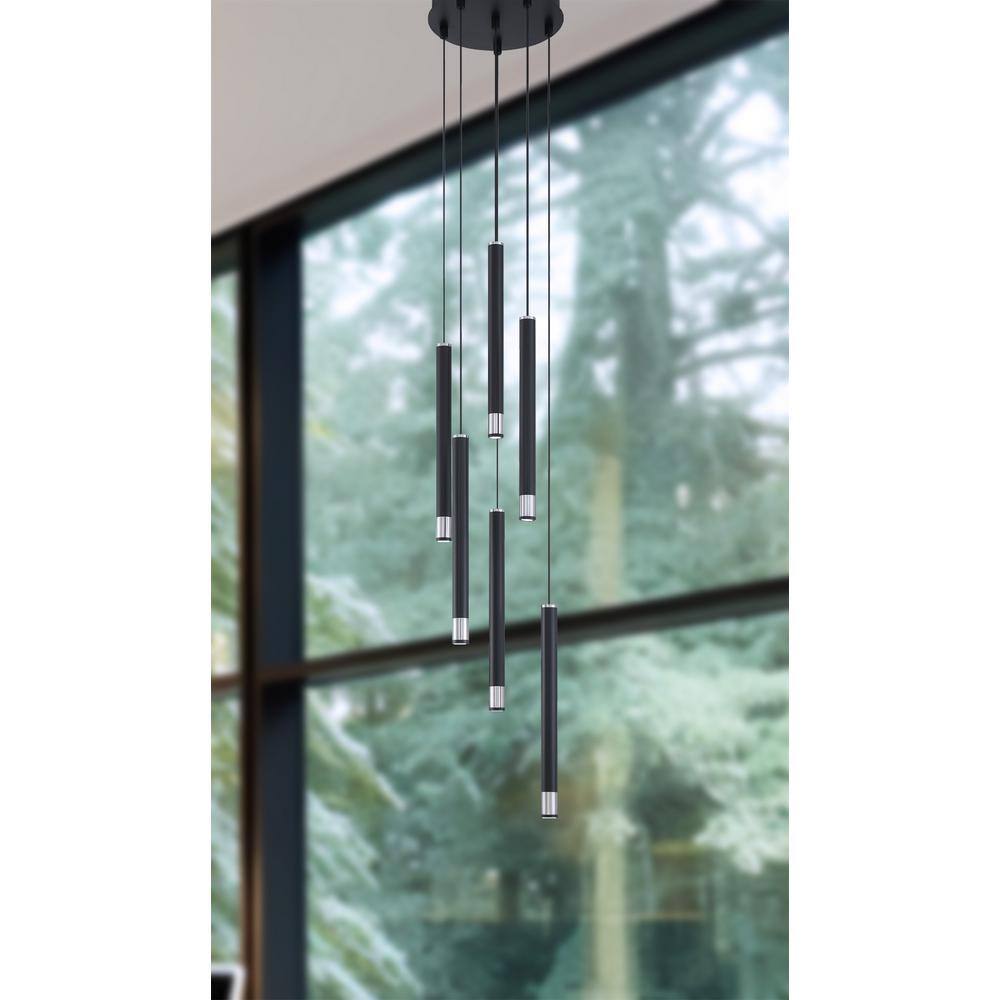 Coal and Brushed Nickel 6-Light LED Pendant with Clear Acrylic Shade