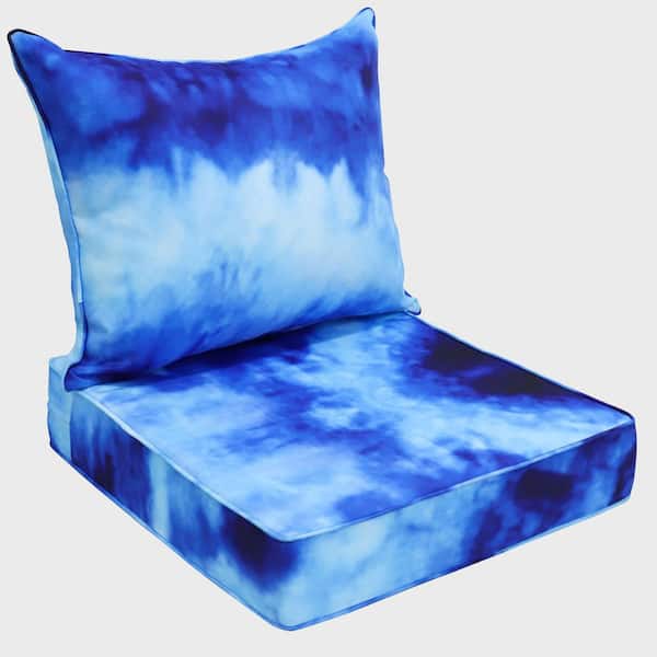 EAGLE PEAK 25 in. W x 25 in. D Tie Dye Blue Universal Outdoor Dining Chair Seat Back Cushion
