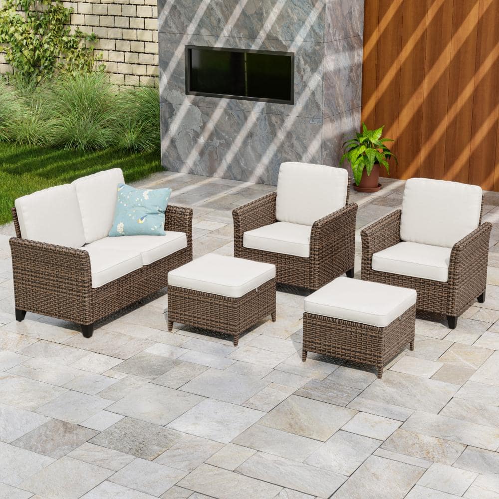 Patio Wicker Conversation Set Furniture Set 6 PCS w/ Ottoman, Armchair, Loveseat & Side Table for Backyard, Beige price history on PriceWatchPro