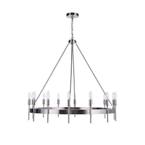Larrson 14-Light Brushed Polished Nickel Finish Transitional Chandelier for Kitchen/Dining/Foyer, No Bulbs Included