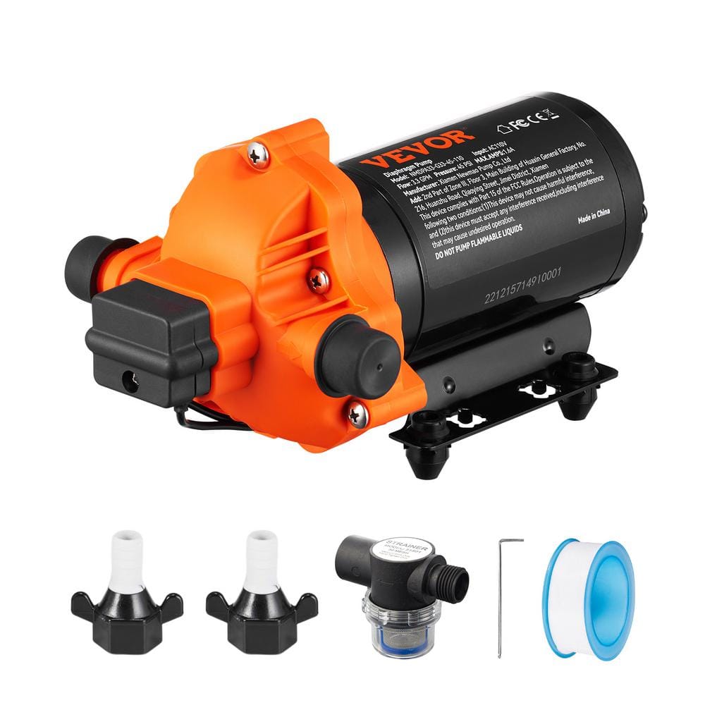 VEVOR Diaphragm Pump 3.3 GPM 110V 6 ft. Height Water Submersible Pump 45 PSI 0.24 HP 1/2 in. MNPT Inlet/Outlet for Boat RV -  ynbmtoaKxtiufYG