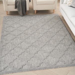 Easy Care Silver Grey 6 ft. x 9 ft. Geometric Contemporary Indoor Outdoor Area Rug
