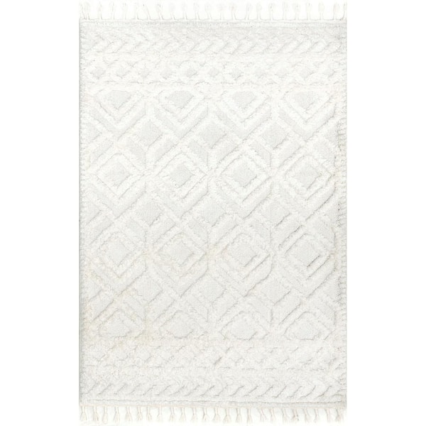Akia Lattice High/Low Tassel Beige 7 ft. x 9 ft. Transitional Area Rug