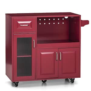 Burgundy Rolling Utility Kitchen Cart Storage Cabinet With Wheels