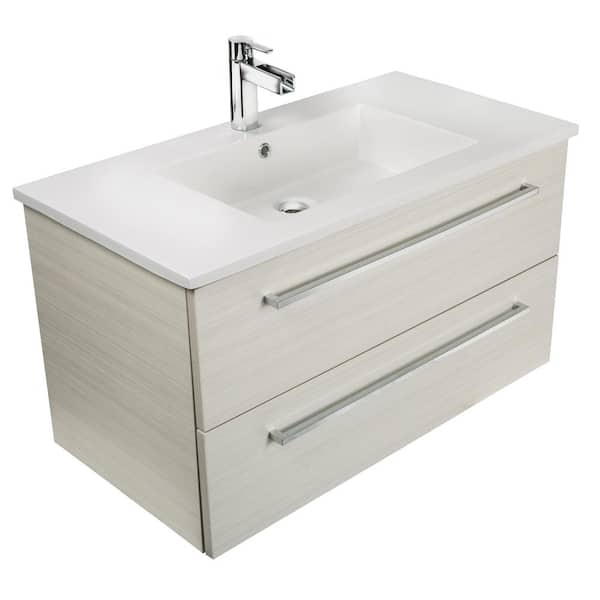 Cutler Kitchen and Bath Silhouette 30in. W x 18in. D x 20in. H Sink Wall-Mounted Vanity Side Cabinet in White Chocolate with White Acrylic Top