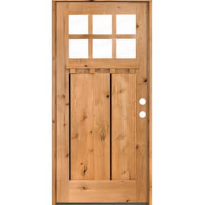 36 in. x 80 in. Craftsman Knotty Alder Clear 6-Lite Clear Stain Wood/Dentil Shelf Left Hand Single Prehung Front Door