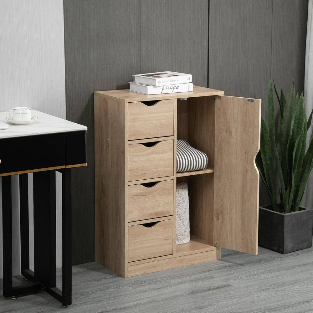 Elegant Oak Freestanding Cabinet with 4 Drawers for Living Room