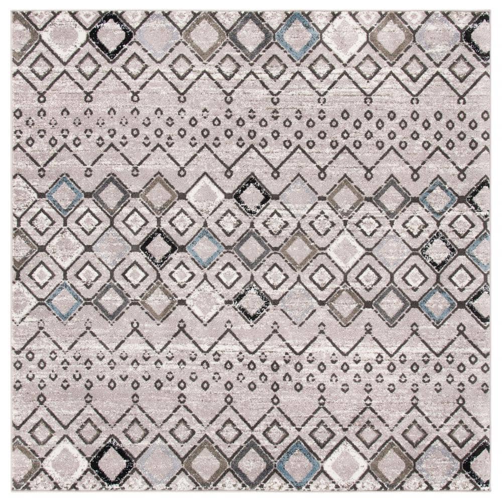 Gray Synthetic Stain-Resistant Square Rug, 9' x 9'