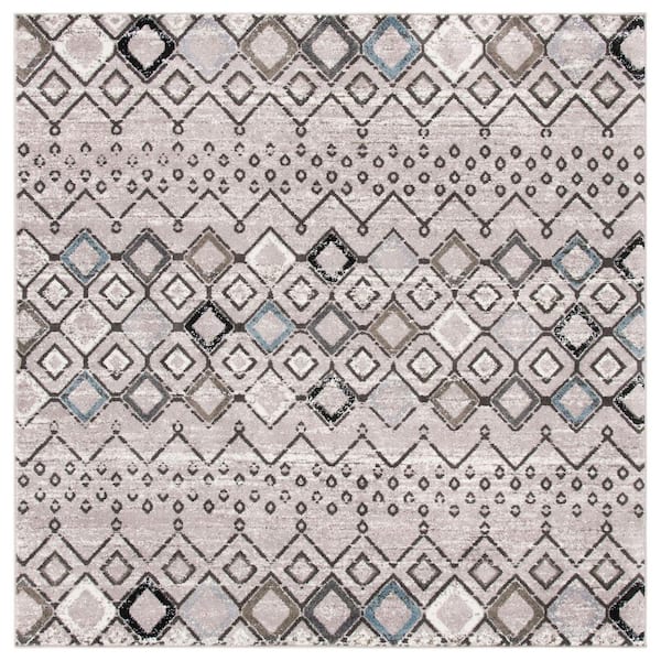 SAFAVIEH Amsterdam Light Gray/Brown 9 ft. x 9 ft. Multi-Diamonds Chevron Square Area Rug