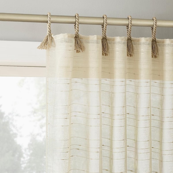 No. 918 Noemi Slub Stripe Rope Tab Natural Polyester 50 in. W x 96 in. L Tab Top Light Filtering Curtain (Single Panel)