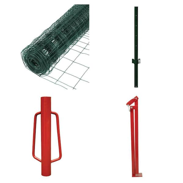 2-1/3 ft. x 50 ft. Green PVC Wire, 1-1/8 in. x 4 ft. Steel U Post, Post Driver and 38 in. Fence Puller Combo