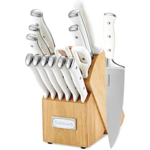 15-Piece Stainless Steel Knife Set with Block High Carbon in White