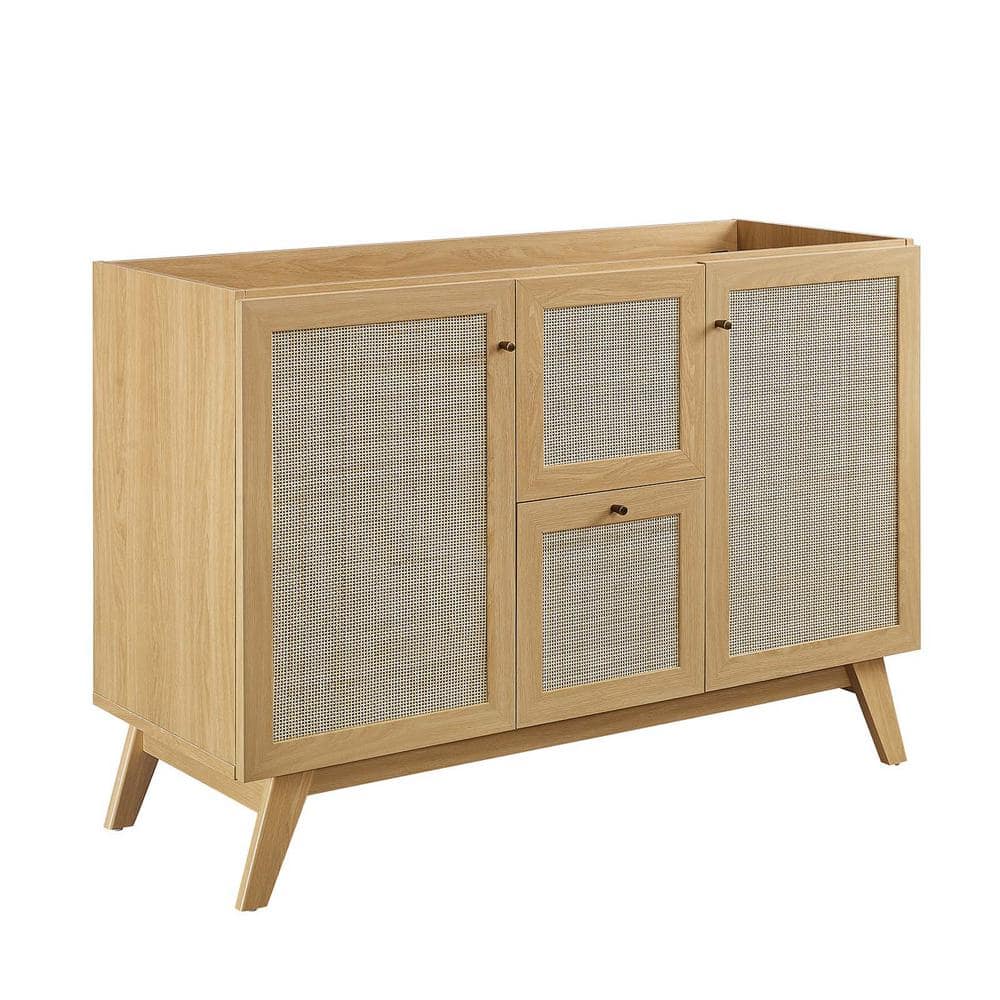 Soma 47'' Oak Freestanding Double Bathroom Vanity with Rattan Weave