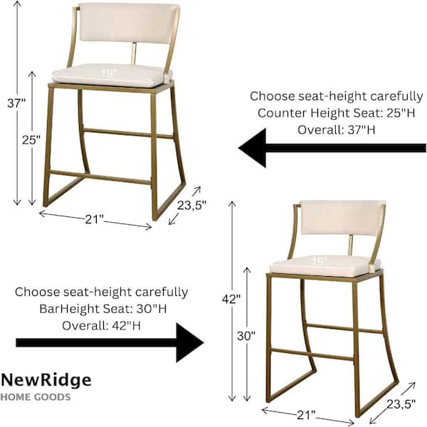 Antique Brass Finish, Square Seat Counter-Height Bar Stool