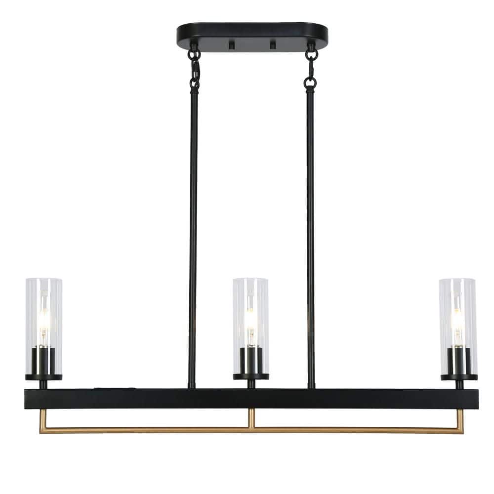 Yehudis Modern Industrial 3-light Black Linear Island Pendant Light with Clear Cylinder Glass Shade for Dining Room price history on PriceWatchPro