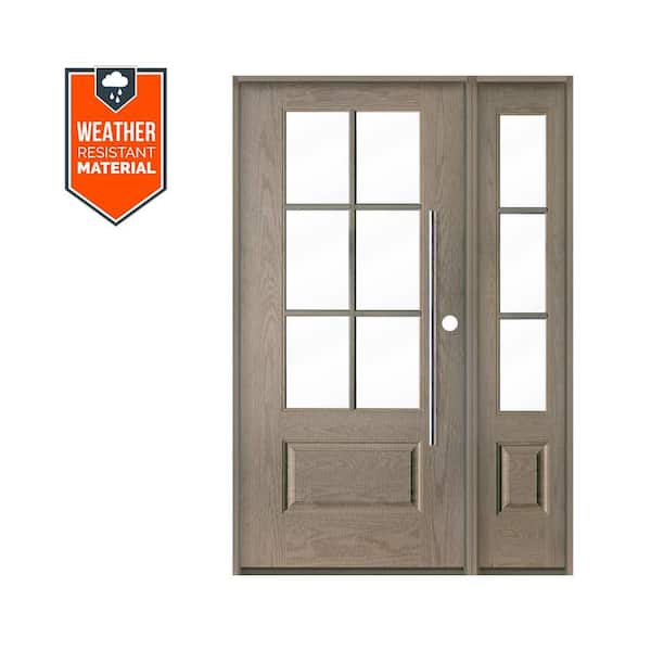 Faux Pivot 50 in. x 79 in. 6-Lite Left-Hand/Inswing Clear Glass Oiled Leather Stain Fiberglass Prehung Front Door w/RSL