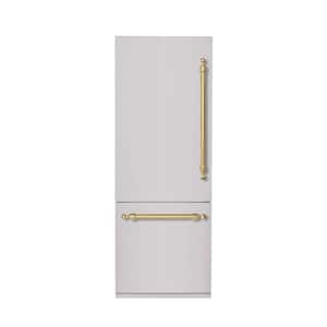 Classico 30 in. 16 CF TTL. Counter-Depth Built-in Bottom Mount Refrigerator, LH-Hinge in Stainless Steel W-Brass Trim