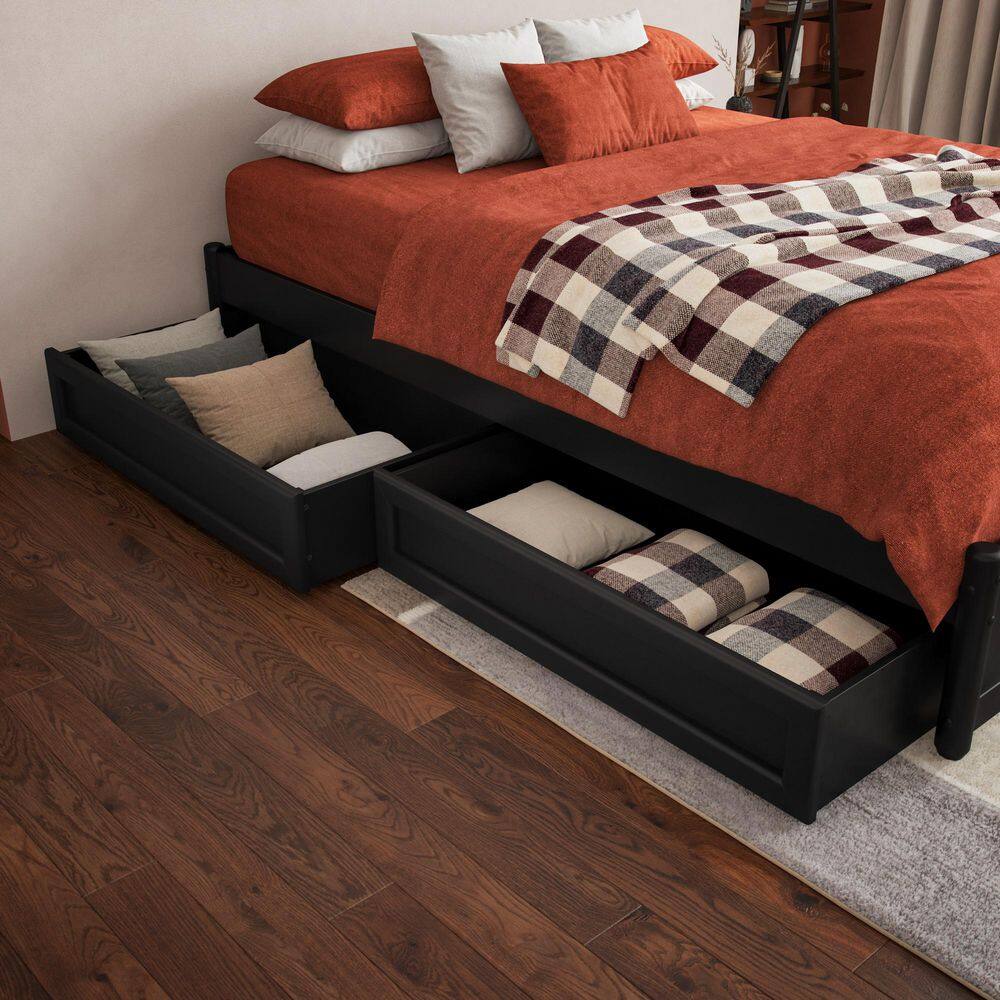Barcelona Black Solid Wood Frame Queen Panel Platform Bed with Storage Drawers - thumbnail 6