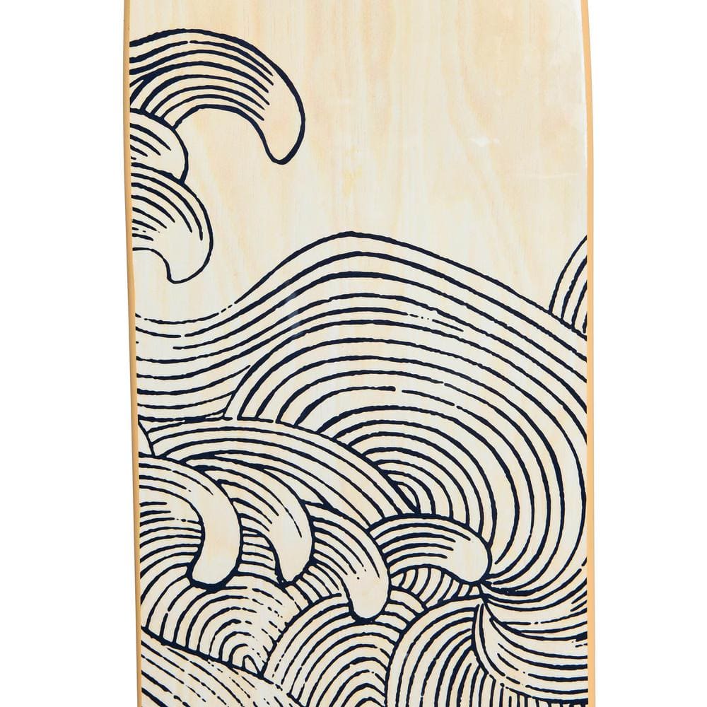 Natural Wood Coastal Surfboard Wall Art with Wave Design