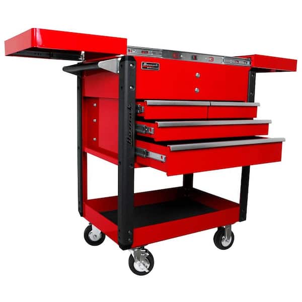 Homak Professional 35 in. 4-Drawer Slide Top Service Utility Cart in Red