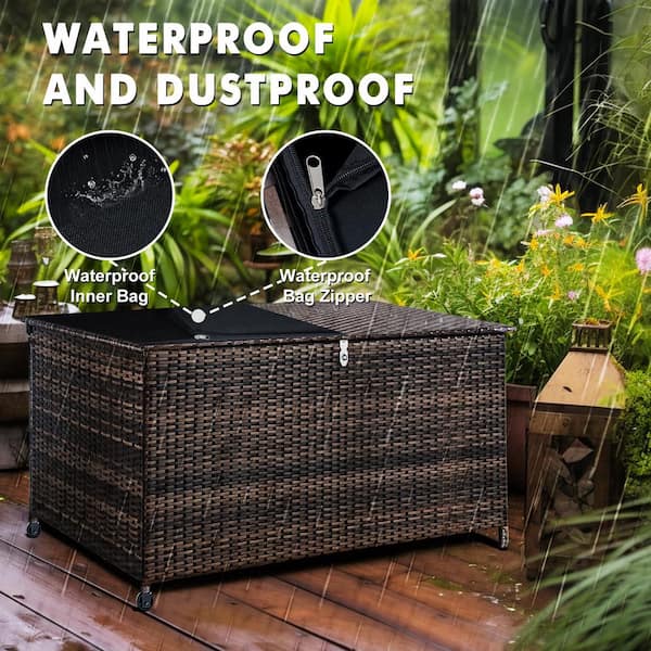 130 gal. XL Outdoor Storage Box Waterproof, Resin Rattan Deck Box for Patio Garden Furniture, Outdoor Cushion Storage