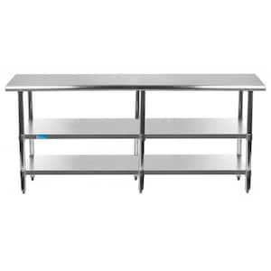 14 in. x 84 in. Stainless Steel Kitchen Utility Table with 2 Adjustable Shelves Metal Prep Table