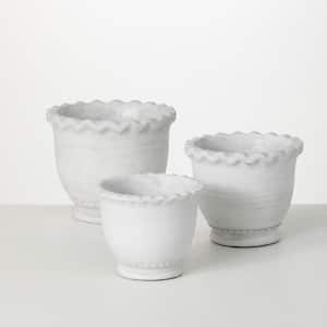 6.5", 6", and 5" Whitewashed Scalloped Edge Cement Pot (Set of 3)