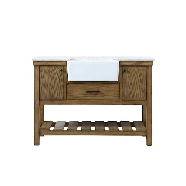 Unbranded Timeless Home 48 in. W x 22 in. D x 34.13 in. H Single Bathroom Vanity Side Cabinet in Driftwood with White Marble Top