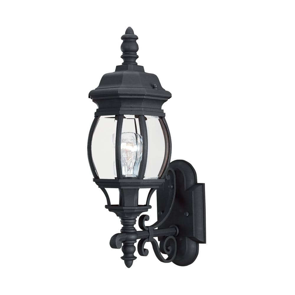 Black Aluminum Outdoor Wall Lantern with Clear Beveled Glass