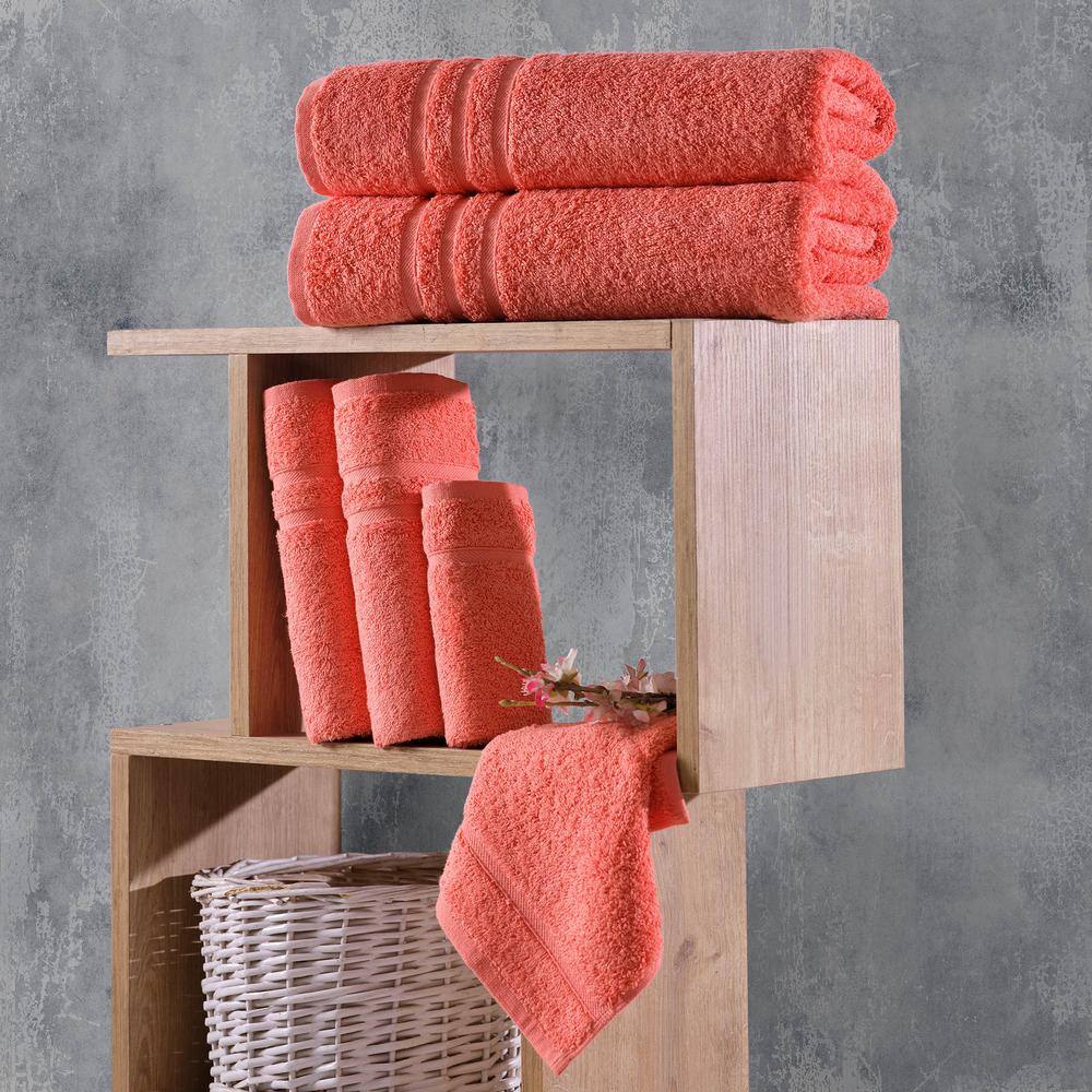 Coral Orange 6-Piece Turkish Cotton Bath Towel Set