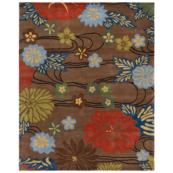 Soho 10 ft. x 14 ft. Brown/Multi Floral Solid Color Area Rug