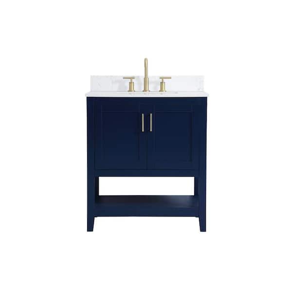 Unbranded Simply Living 30 in. W x 19 in. D x 34 in. H Bath Vanity in Blue with Calacatta White Engineered Marble Top