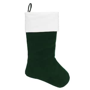 20 in. Green Velveteen Polyester Christmas Stocking with White Plush Cuff
