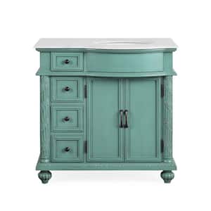 36 in. W x 22 in. D x 36 in. H Freestanding Bath Vanity in Vintage Green with Carrara White Marble Top