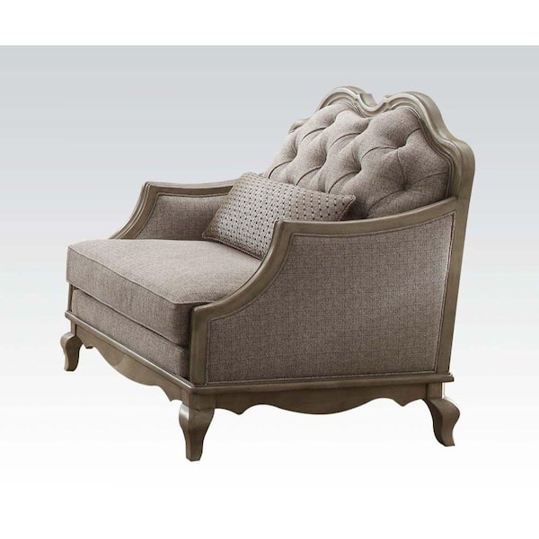 HomeRoots Amelia 41 in. Beige Fabric Arm Chair with Tufted Cushions