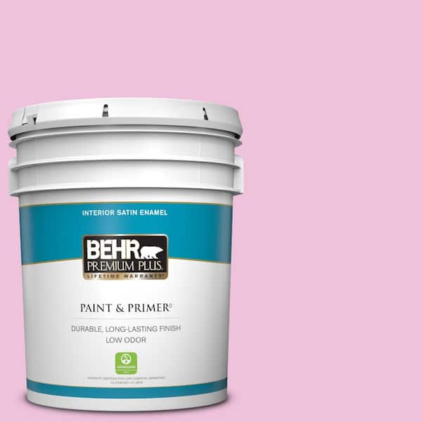 BEHR PREMIUM PLUS 5 gal. #P120-1 Starlet Pink Satin Enamel Low Odor Interior Paint & Primer