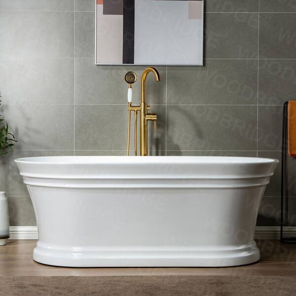 Woodbridge Reims 29.5-in x 59-in White with Polished Chrome Trim Acrylic  Oval Freestanding Soaking Bathtub with Drain (Center Drain) in the Bathtubs  department at