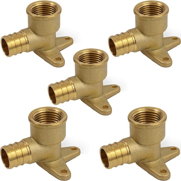 PLUMBFLEX 3/4 in. Brass PEX Barb x 1/2 in. Female Pipe Thread 90-Degree Drop Ear Elbow Pipe Fitting (5-Pack)
