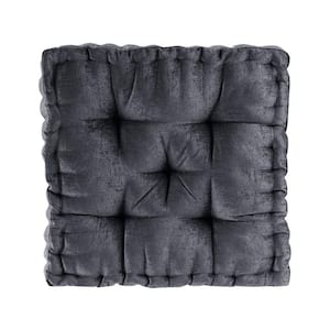 Charcoal Dark Gray Scalloped Edge Design Square Poly Chenille Floor Pillow Cushion 20 in. x 20 in. Throw Pillow