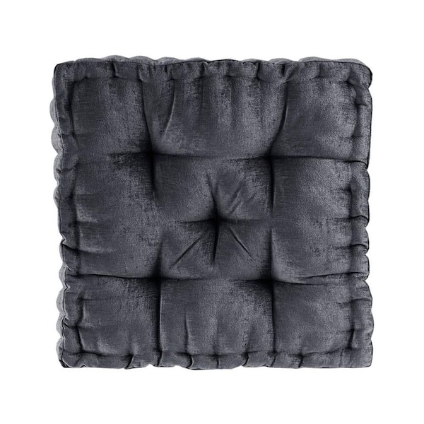 Tatahance Charcoal Dark Gray Scalloped Edge Design Square Poly Chenille Floor Pillow Cushion 20 in. x 20 in. Throw Pillow