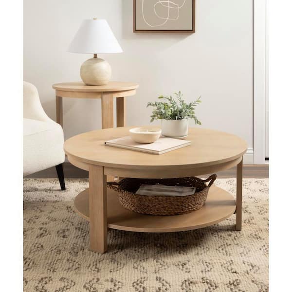 Foxford 34 in. Natural Round Wood Coffee Table